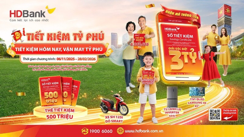 Gửi tiết kiệm HDBank với cơ hội trúng giải đặc biệt tới 3 tỷ đồng - Ảnh 1.